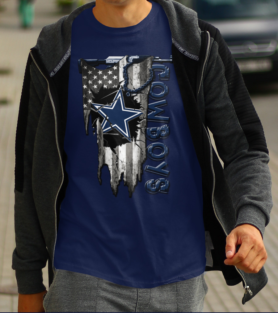 Dallas Cowboys Star Logo On Distressed American Flag With Vertical T-Shirt