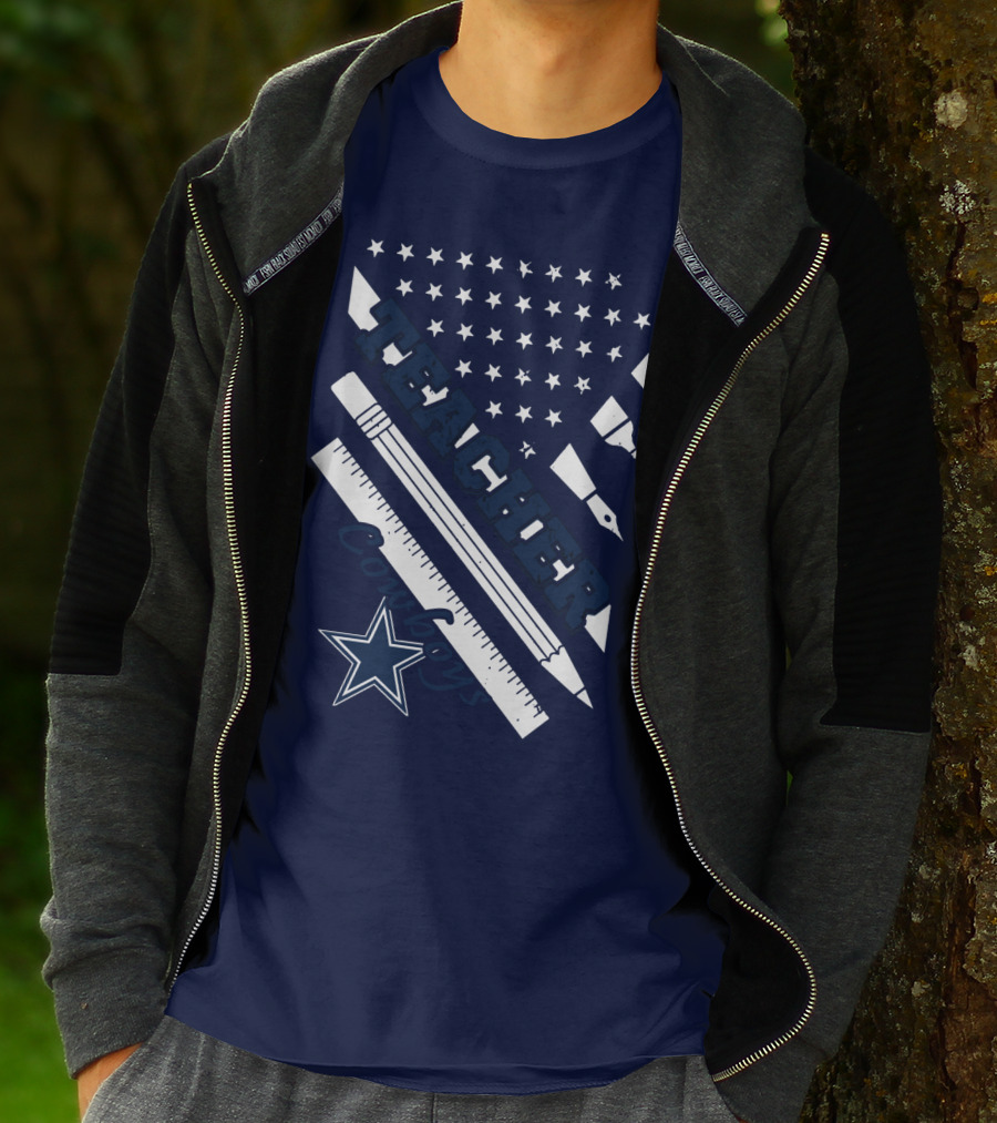 Teacher Dallas Cowboys Star American Flag Ruler And Pen T-Shirt