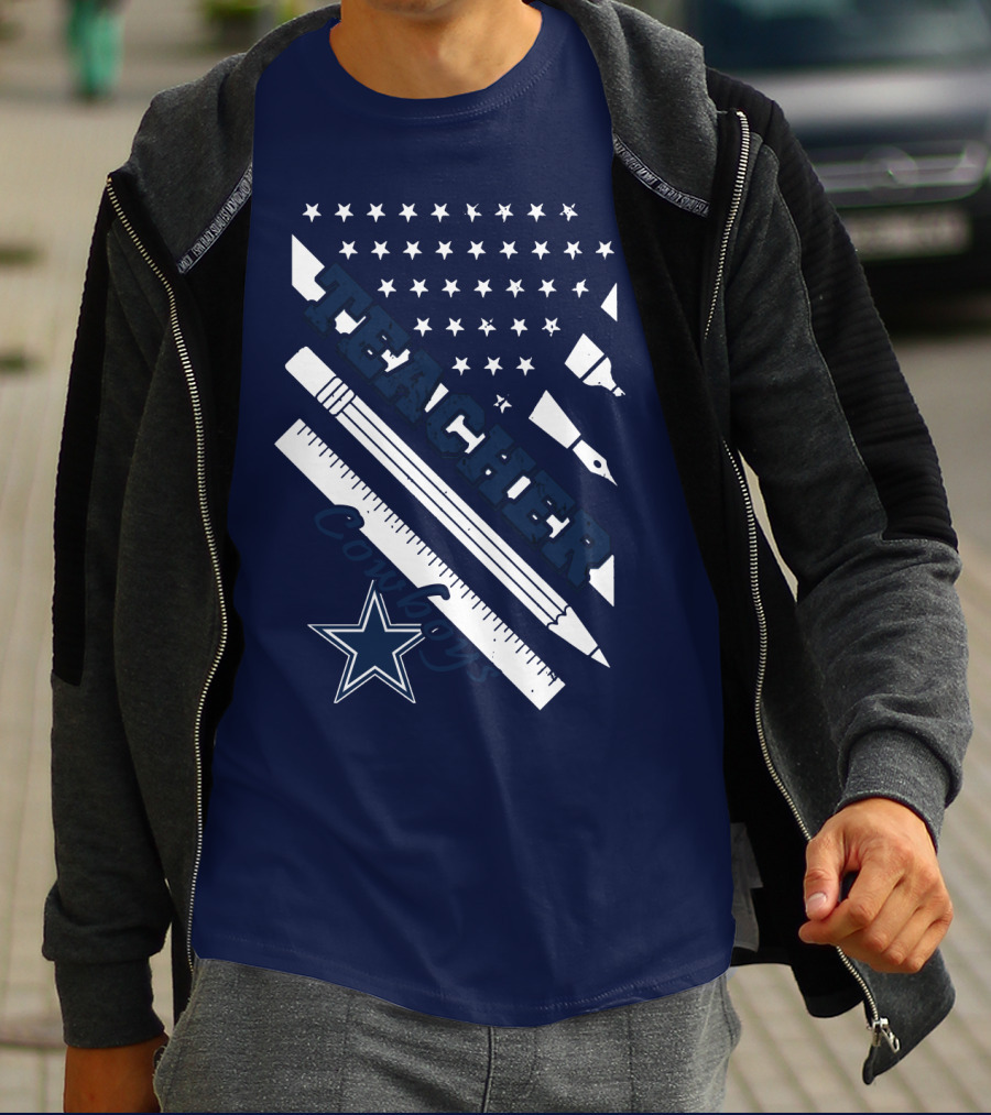 Teacher Dallas Cowboys Star American Flag Ruler And Pen T-Shirt