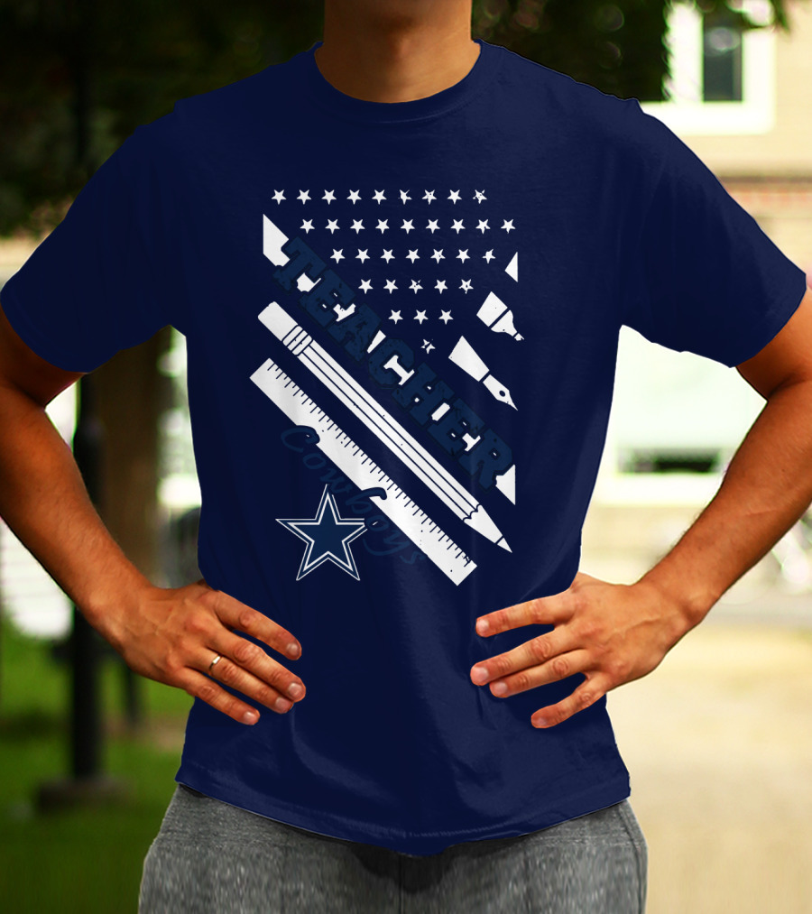 Teacher Dallas Cowboys Star American Flag Ruler And Pen T-Shirt