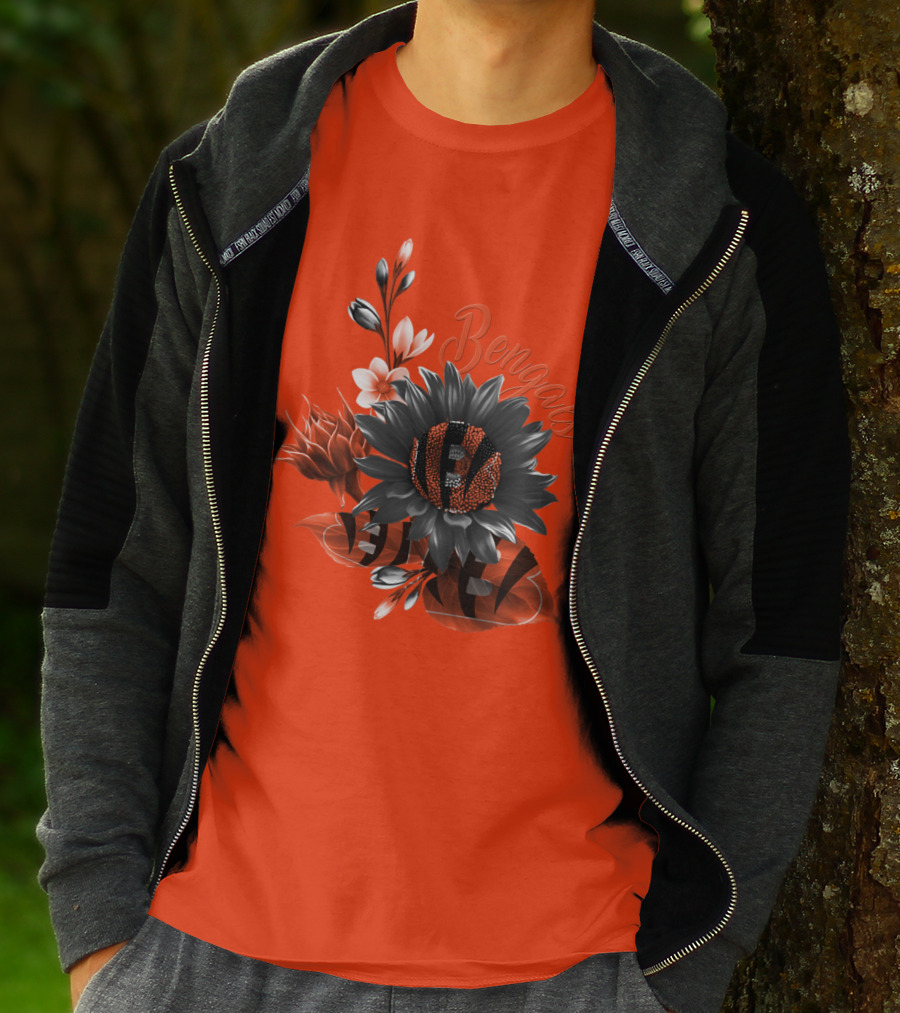 Bengals Flower Graphic With Orange And Black Elements T-Shirt