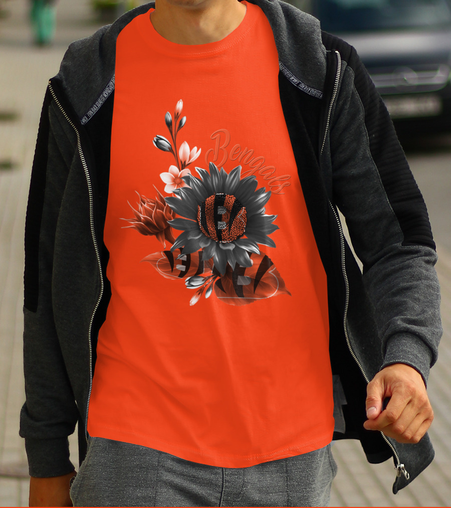 Bengals Flower Graphic With Orange And Black Elements T-Shirt