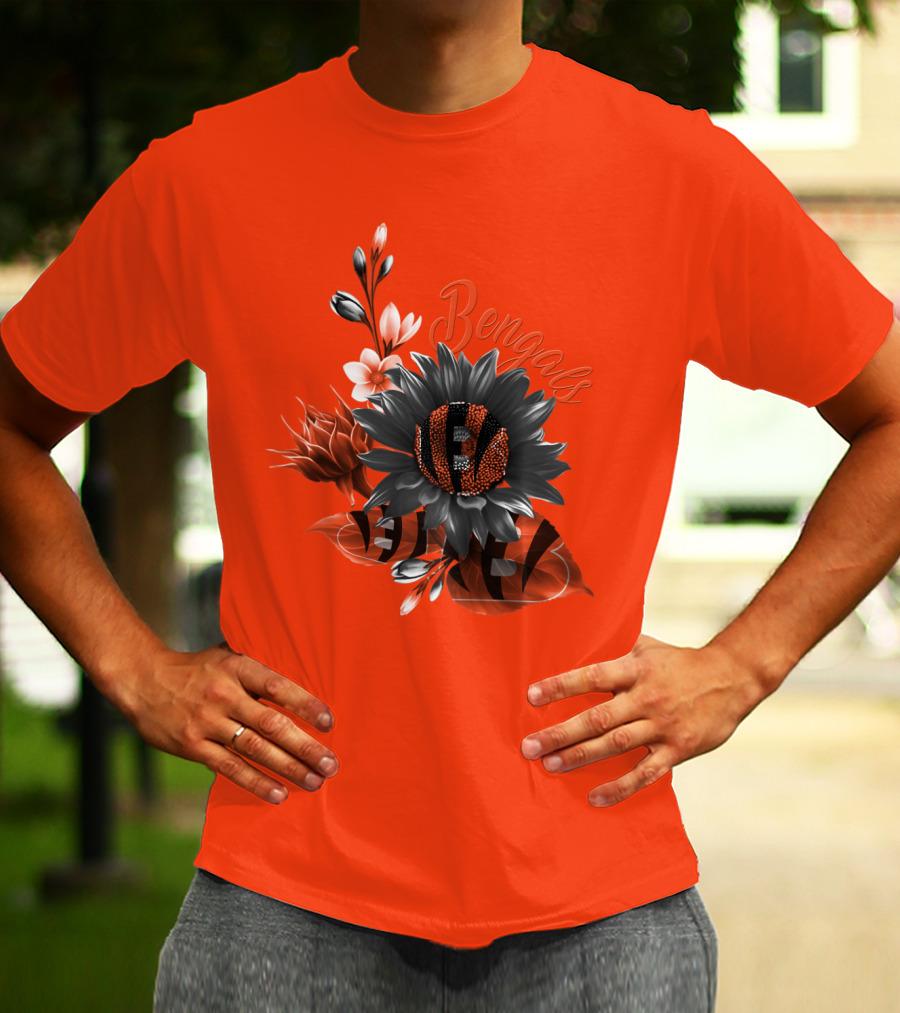 Bengals Flower Graphic With Orange And Black Elements T-Shirt