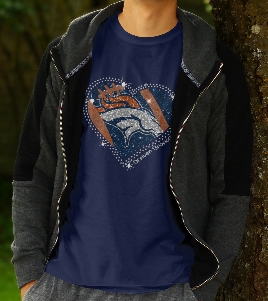 Denver Broncos Football Heart Sparkle T-Shirt
