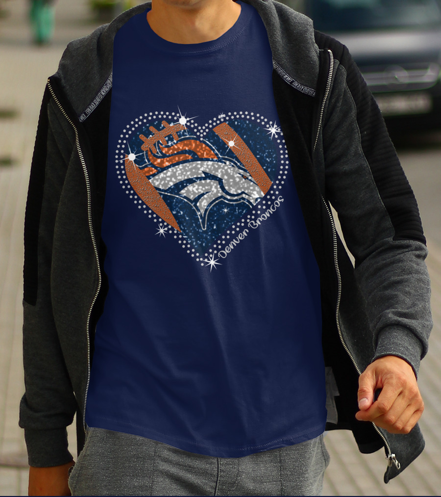 Denver Broncos Football Heart Sparkle T-Shirt