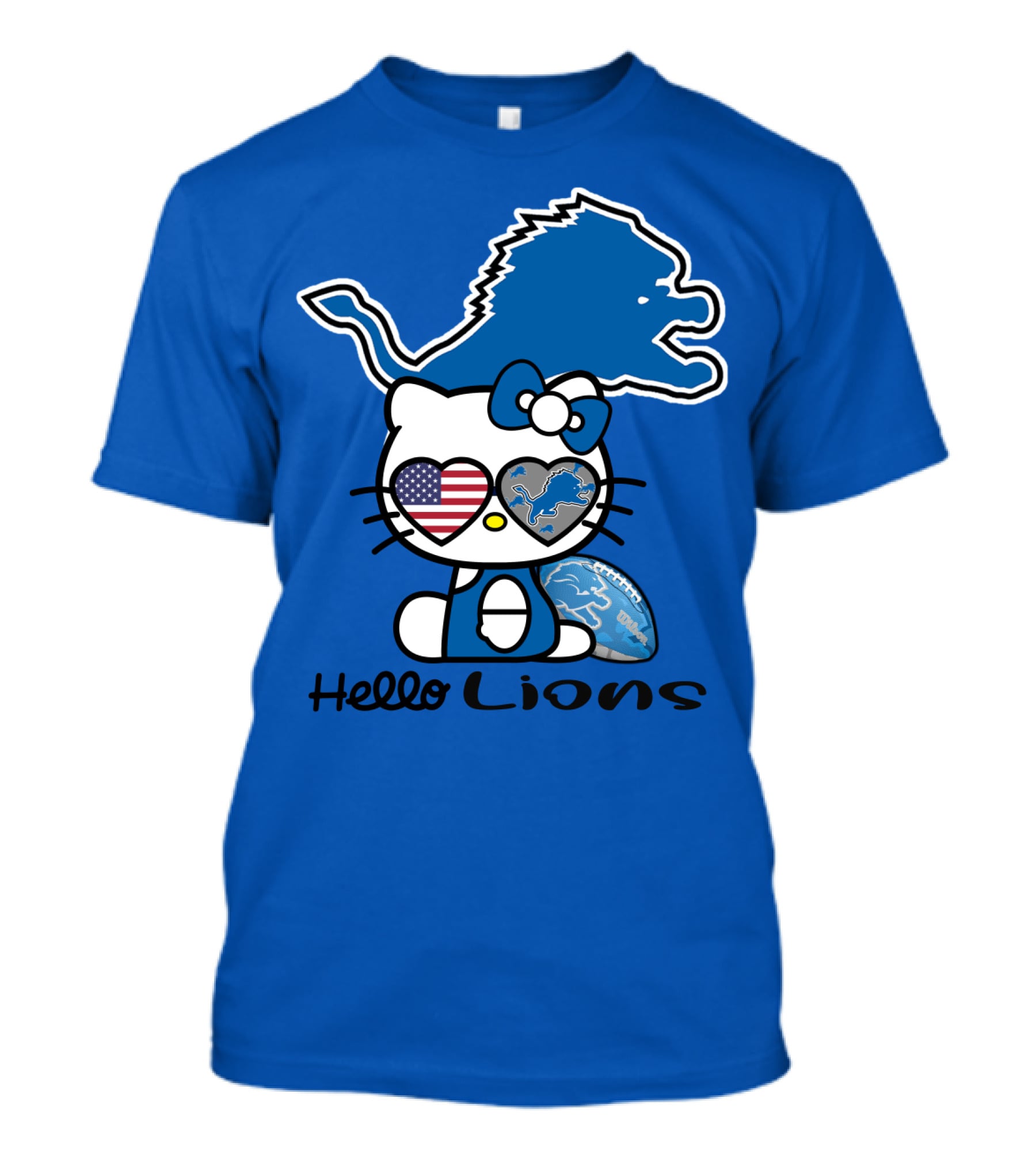 Hello Lions Detroit Lions Football Kitty Patchwork T-Shirt