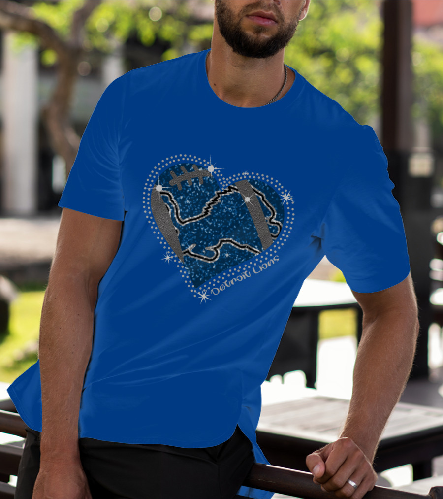 Detroit Lions Heart Football Sparkle T-Shirt