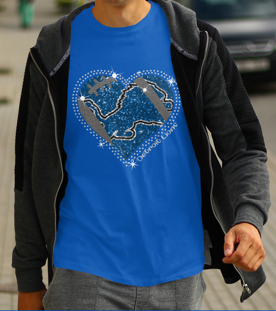 Detroit Lions Heart Football Sparkle T-Shirt