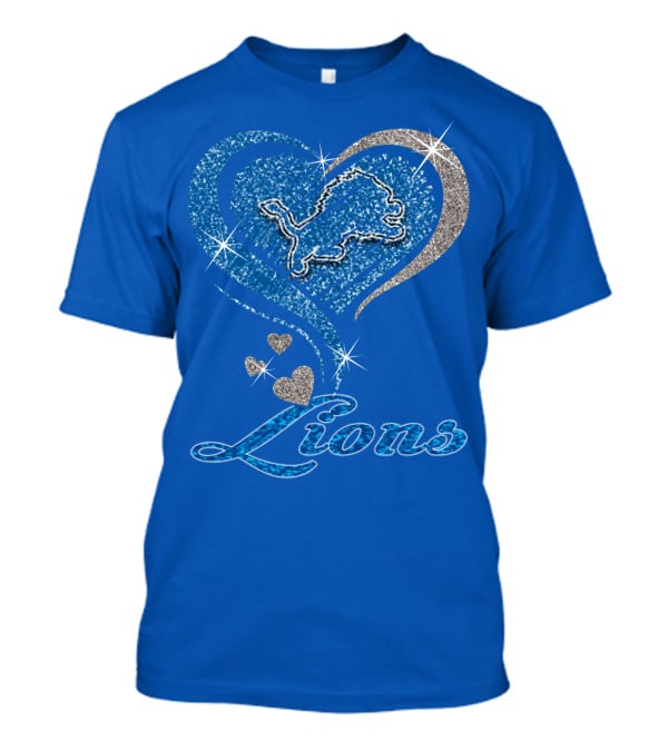 Detroit Lions Sparkling Heart Design With Accents T-Shirt