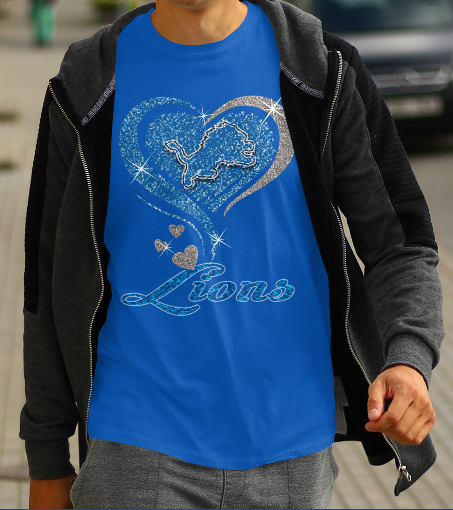 Detroit Lions Sparkling Heart Design With Accents T-Shirt