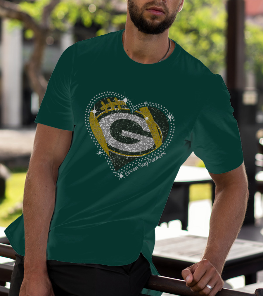 Green Bay Packers Heart Glitter T-Shirt