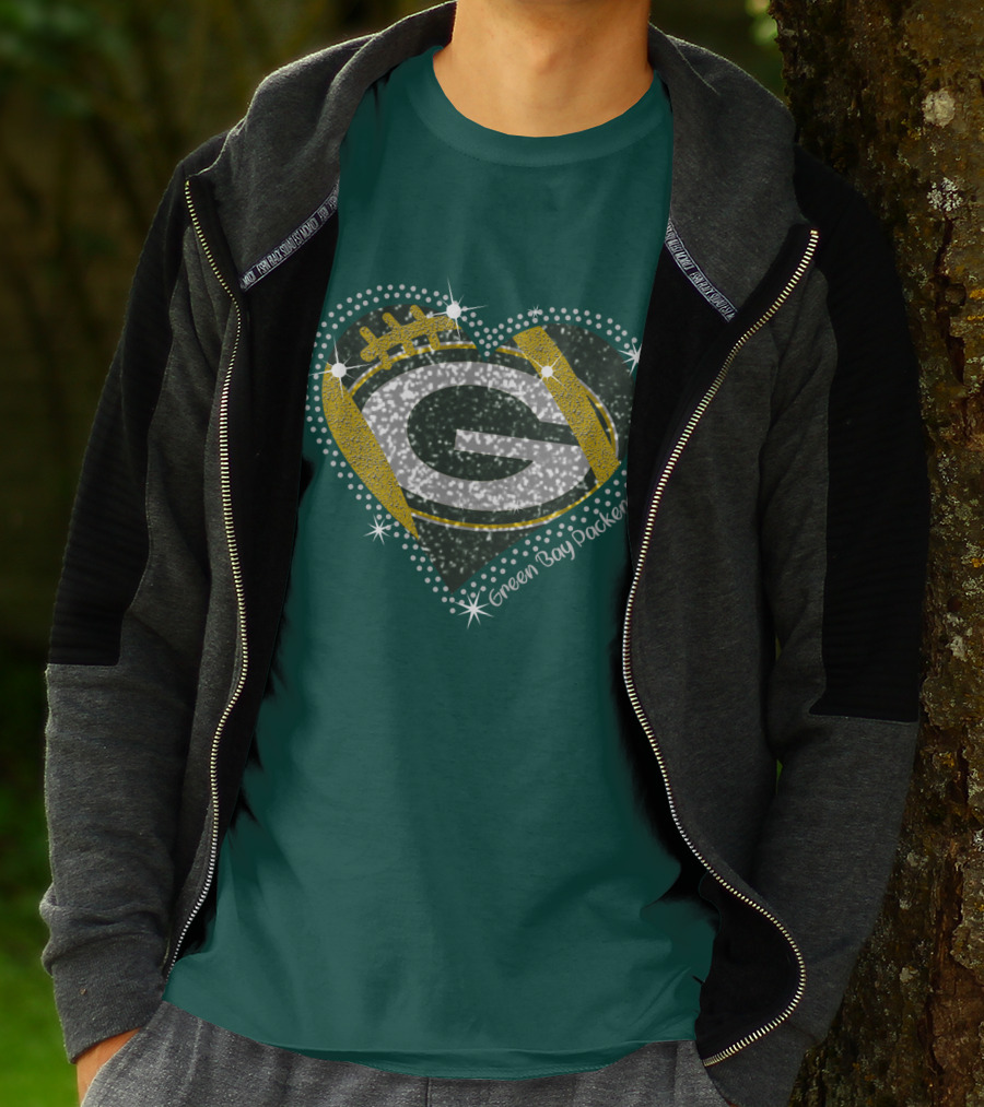Green Bay Packers Heart Glitter T-Shirt