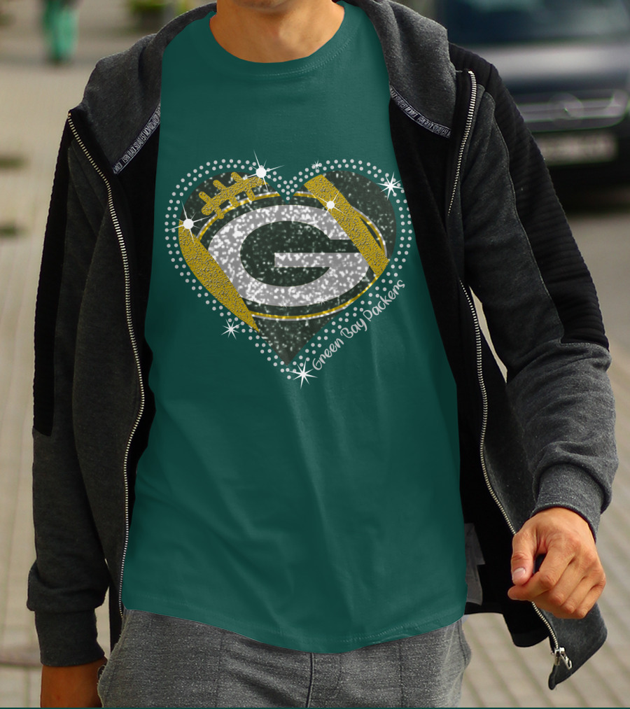 Green Bay Packers Heart Glitter T-Shirt