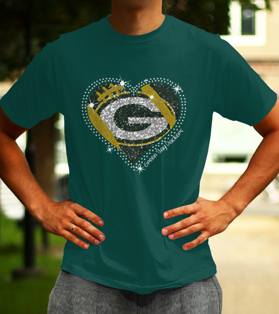 Green Bay Packers Heart Glitter T-Shirt