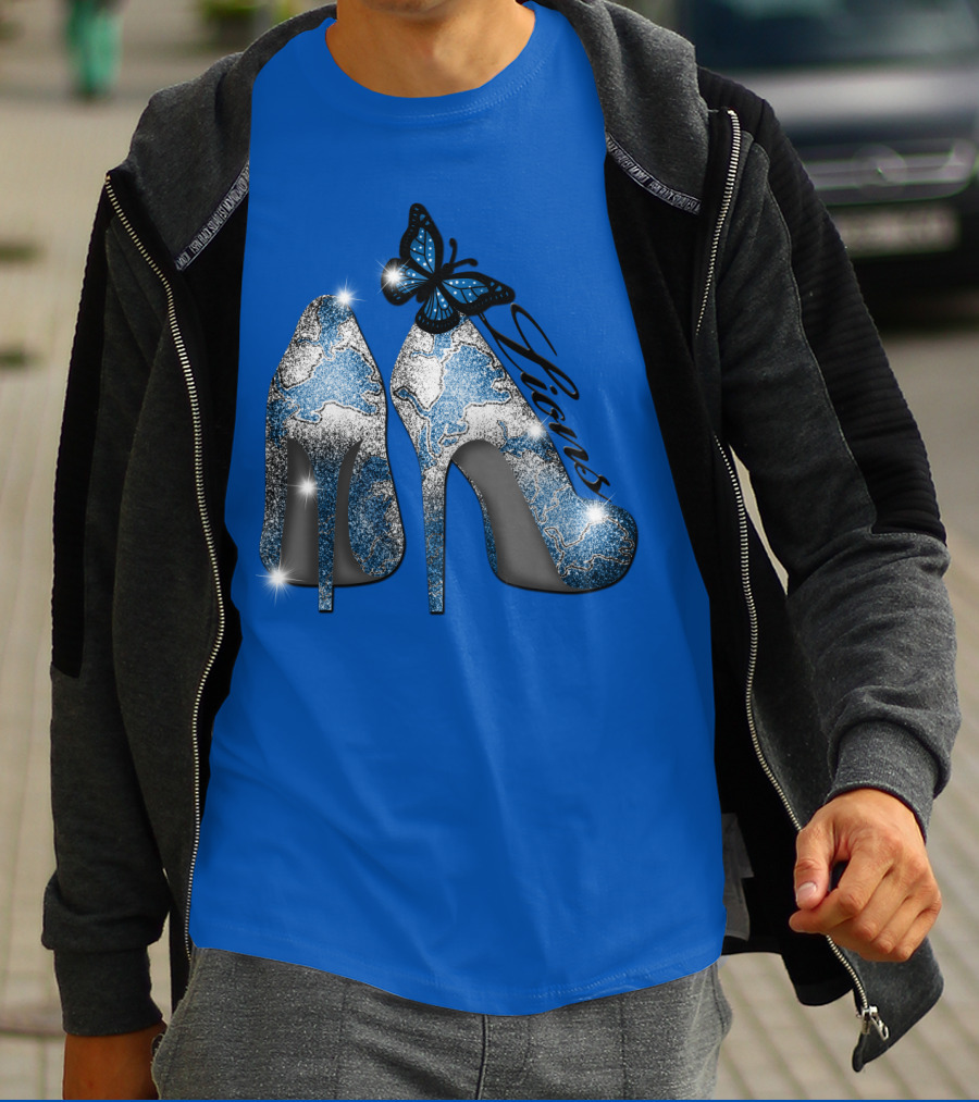 Detroit Lions High Heels Butterfly Sparkle T-Shirt