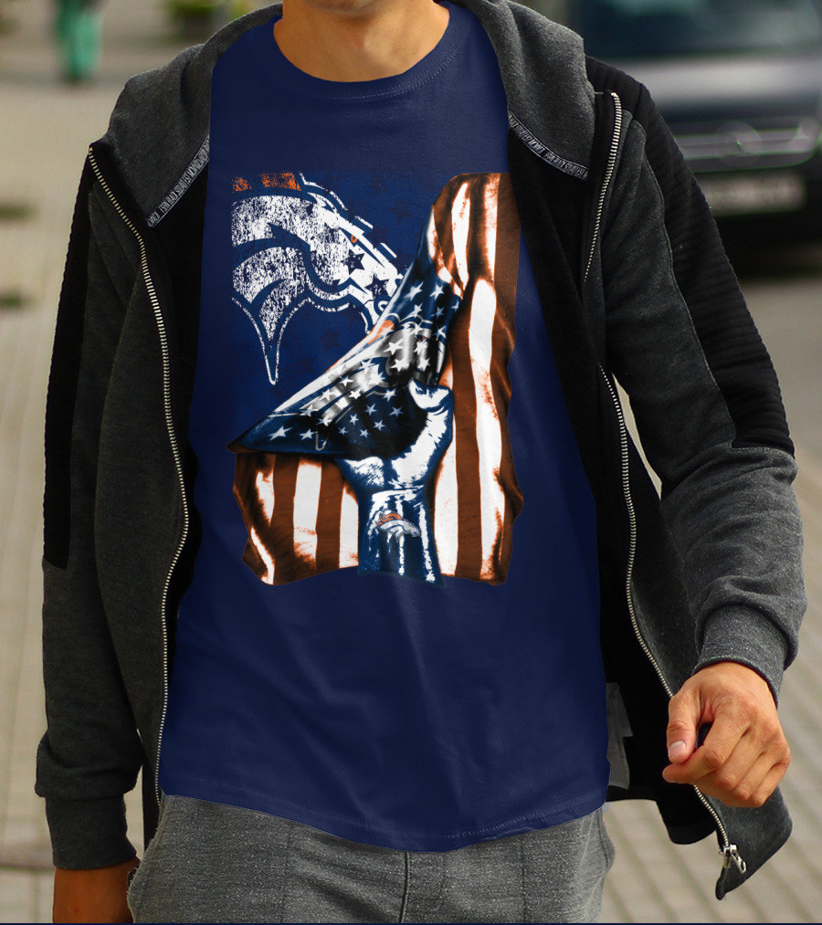 Denver Broncos American Flag Fist T-Shirt