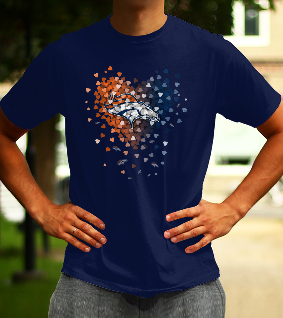 Denver Broncos Heart Logo With Orange And Blue Hearts T-Shirt