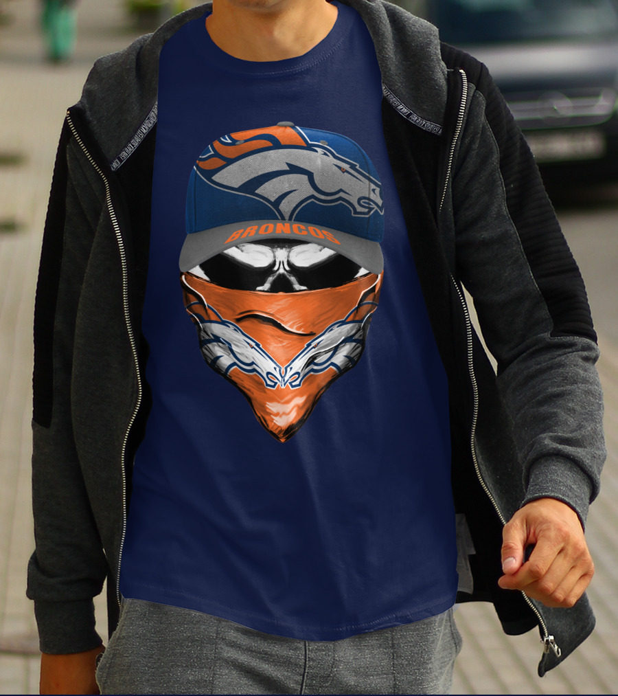 Denver Broncos Football Fan Skull Bandana Hat T-Shirt