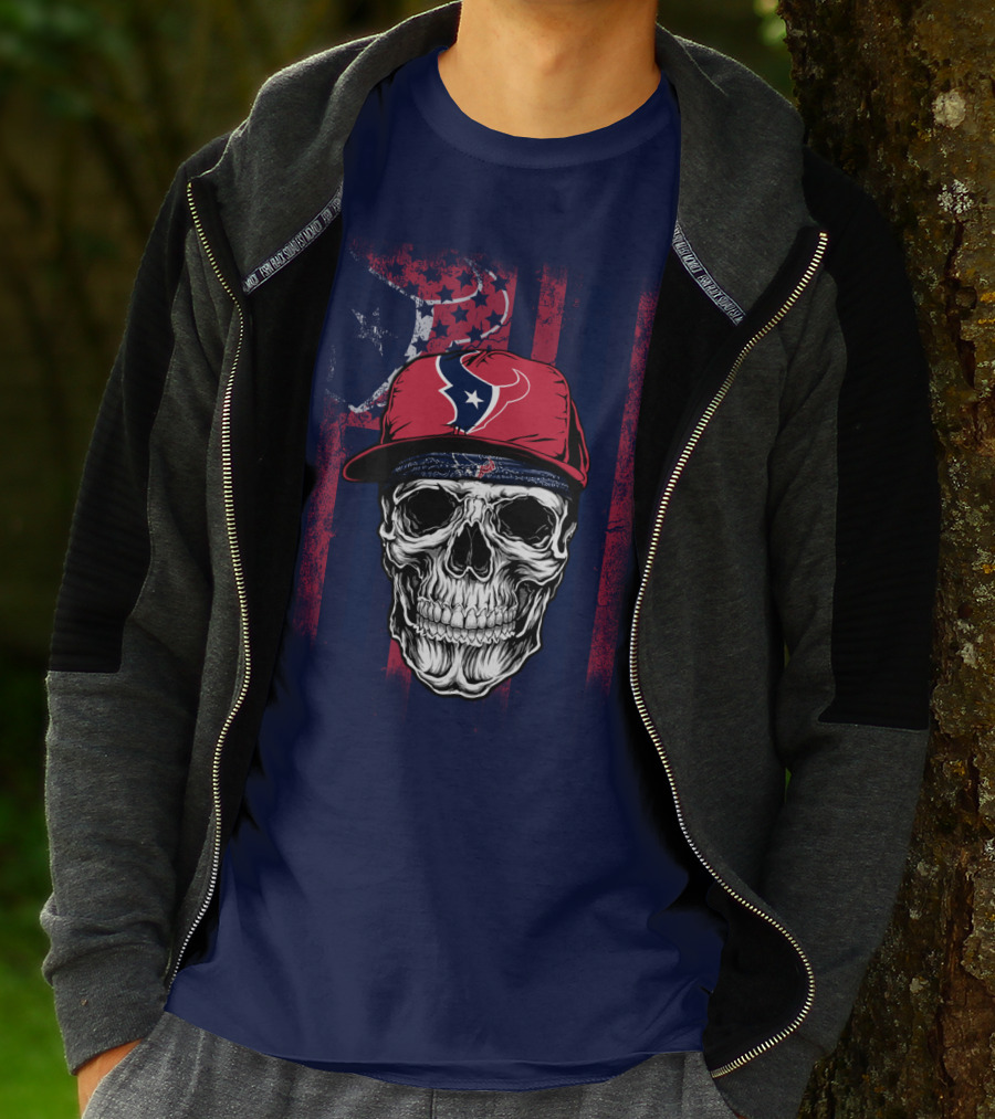 Houston Texans Skull Flag Stars Cap T-Shirt