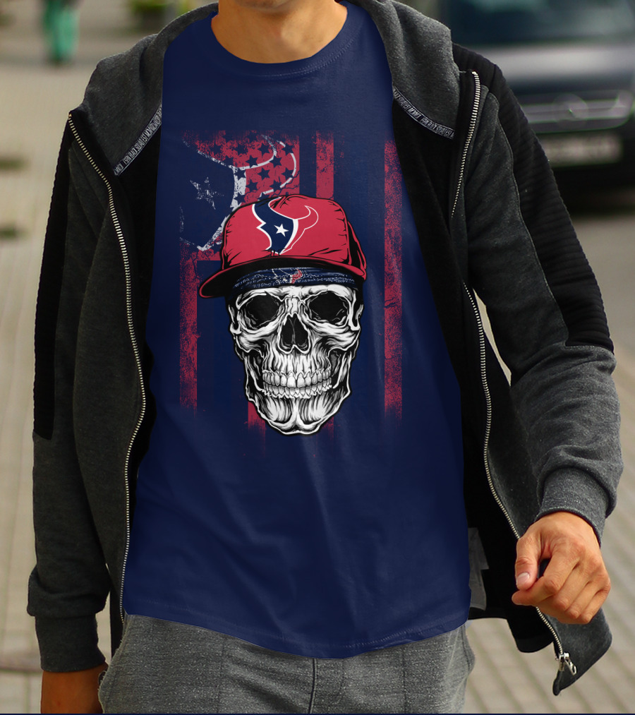 Houston Texans Skull Flag Stars Cap T-Shirt