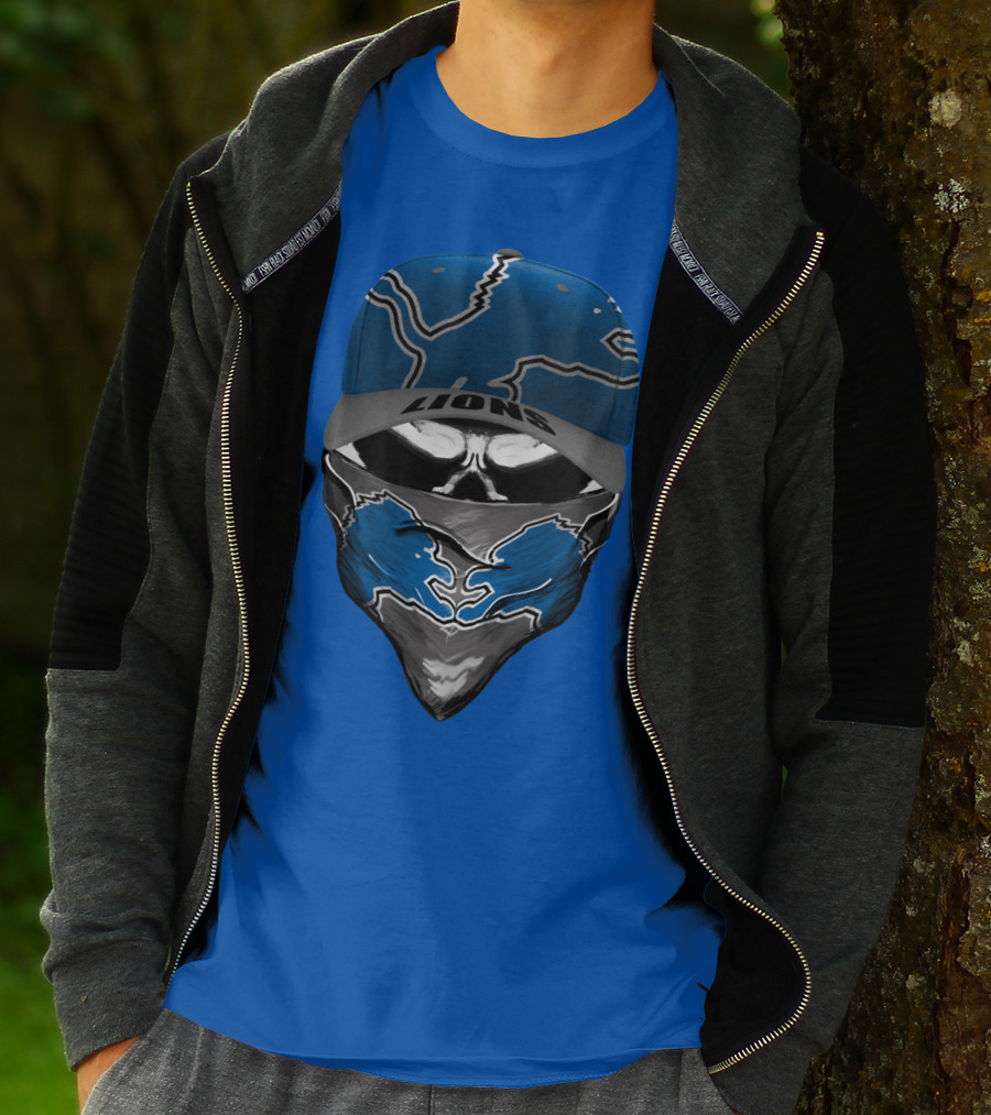 Detroit Lions Skull Bandana And Cap With Team T-Shirt