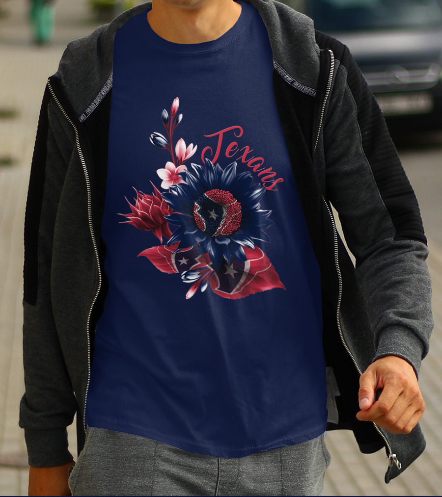 Houston Texans Blossom With Red White And Blue Star Accents T-Shirt