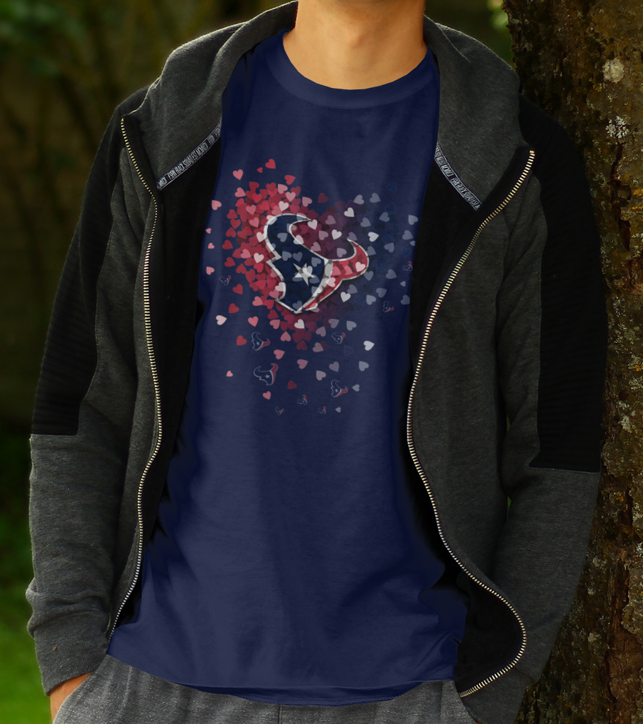 Houston Texans Heart Logo With Red White And Blue Hearts T-Shirt