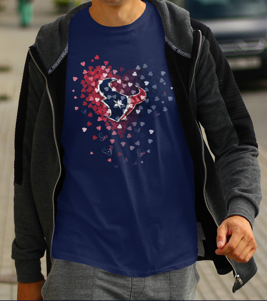 Houston Texans Heart Logo With Red White And Blue Hearts T-Shirt
