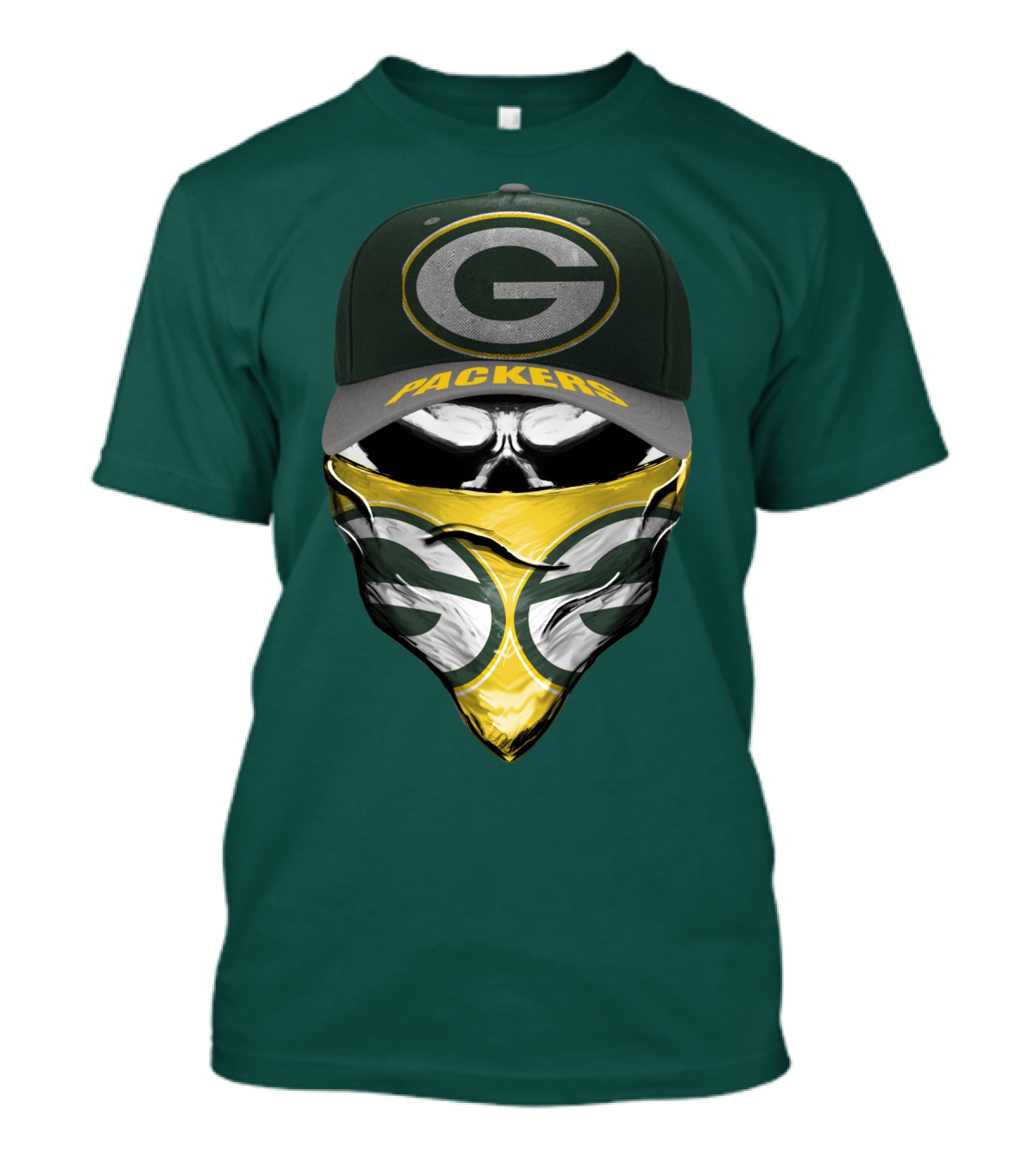 Green Bay Packers G Cap And Bandana Face Skull T-Shirt