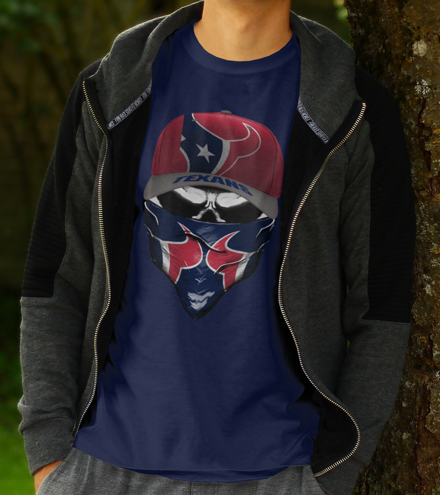 Houston Texans Star Logo Skull Bandana And Red Cap T-Shirt