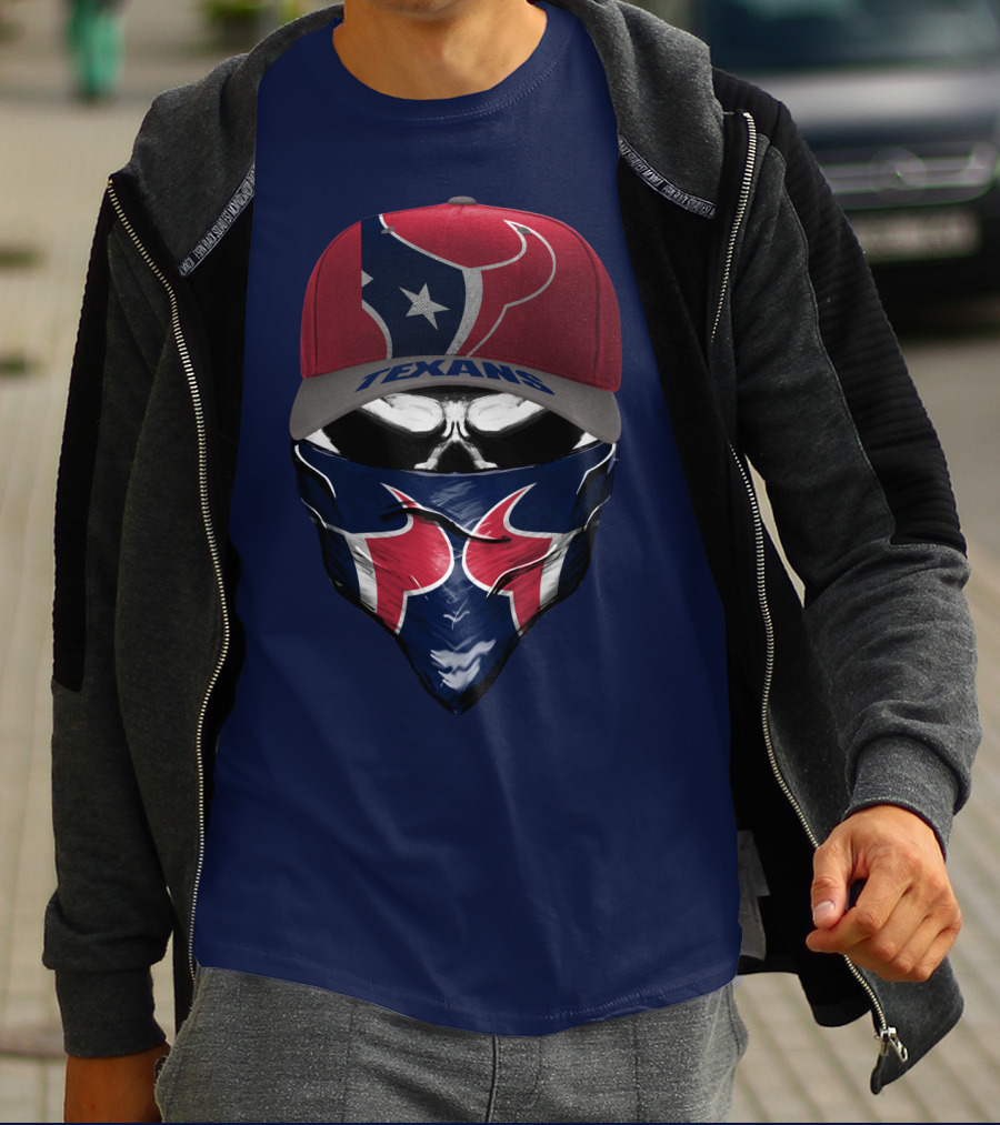 Houston Texans Star Logo Skull Bandana And Red Cap T-Shirt