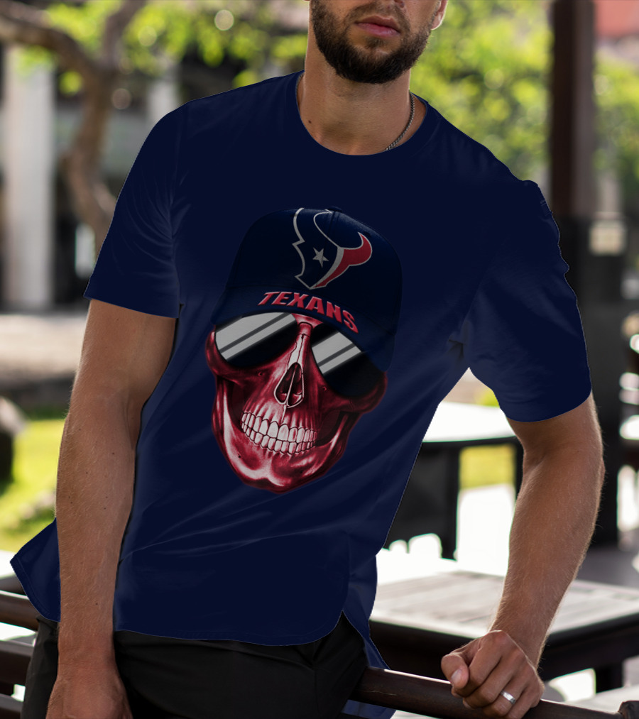 Houston Texans Skull With Cap And Sunglasses T-Shirt