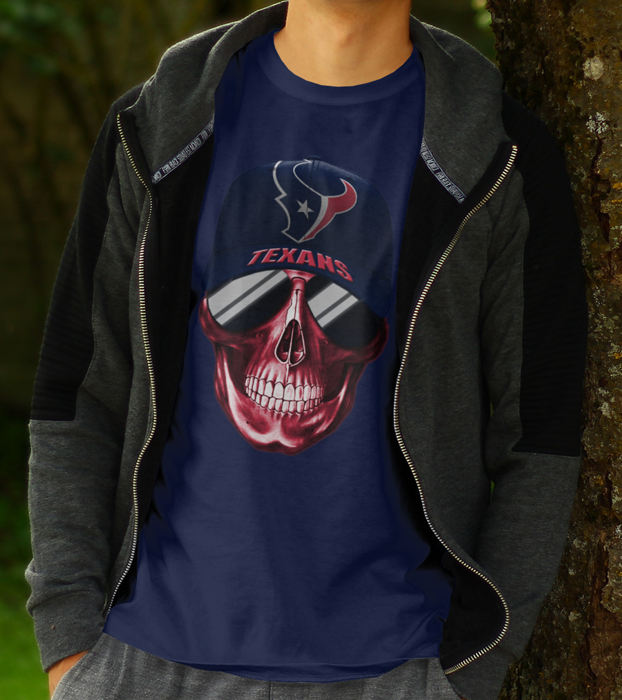 Houston Texans Skull With Cap And Sunglasses T-Shirt