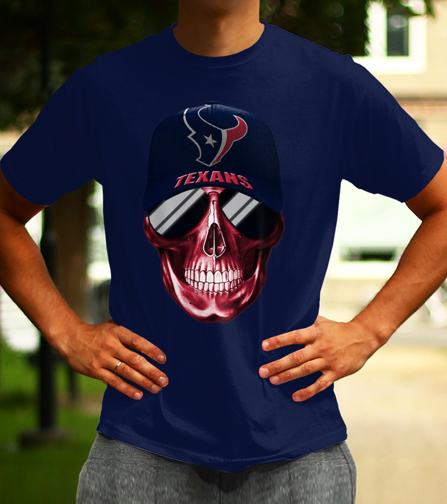 Houston Texans Skull With Cap And Sunglasses T-Shirt