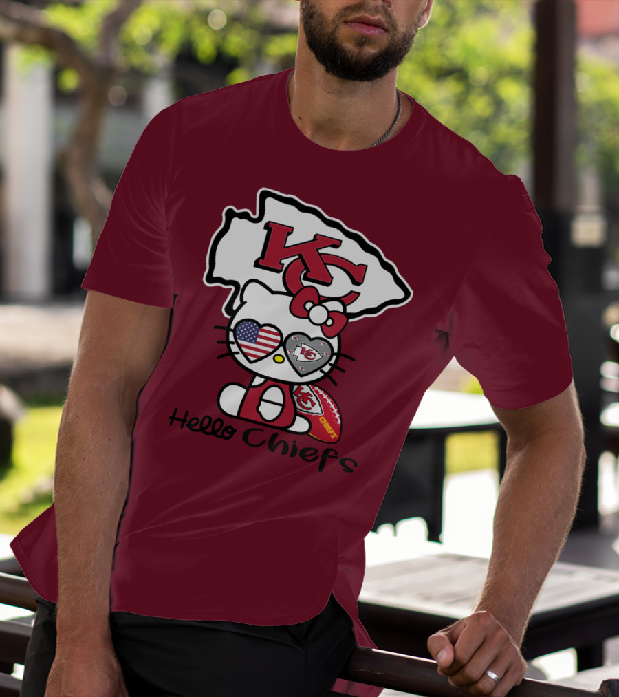 Hello Chiefs Kc Hello Kitty Heart Football American Flag T-Shirt