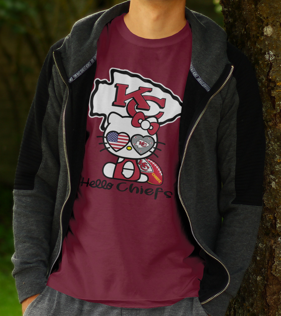 Hello Chiefs Kc Hello Kitty Heart Football American Flag T-Shirt