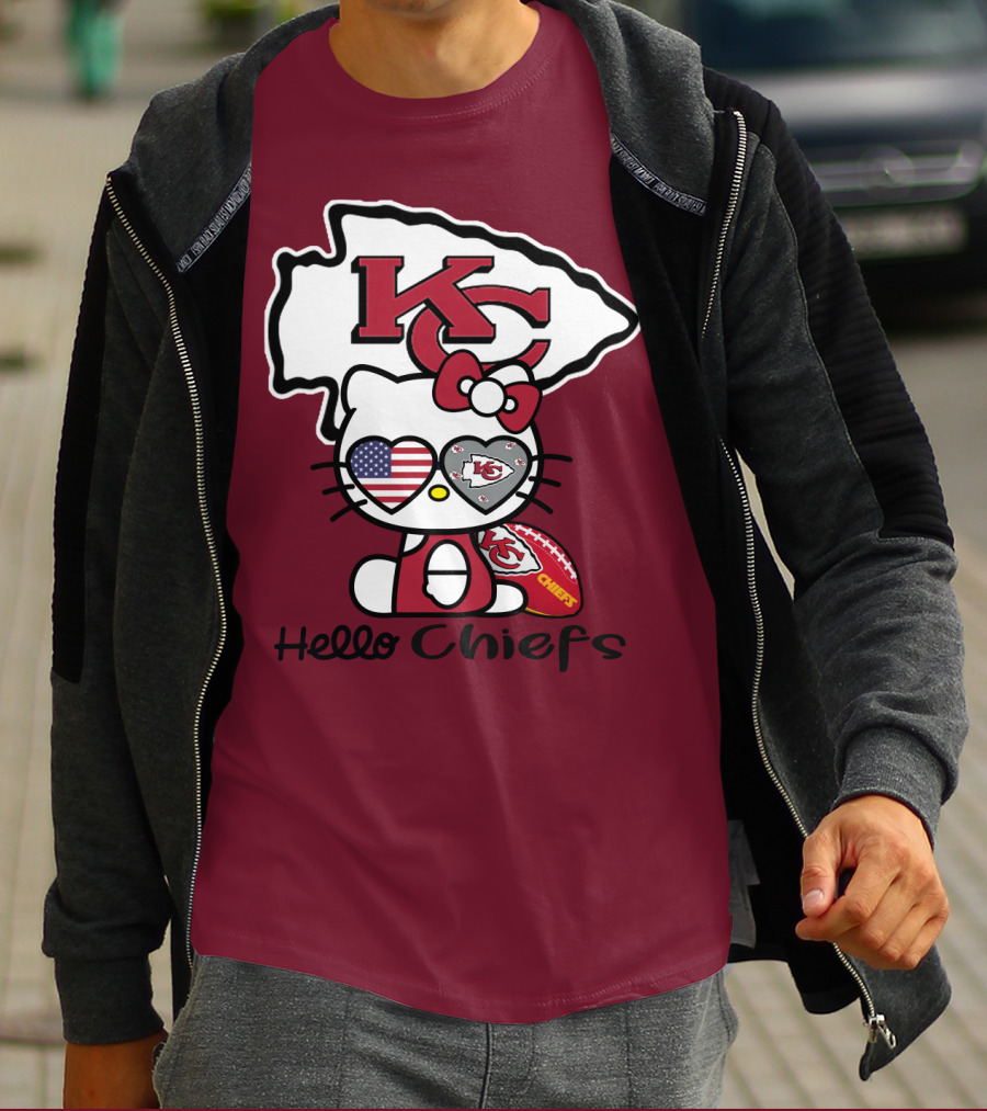 Hello Chiefs Kc Hello Kitty Heart Football American Flag T-Shirt
