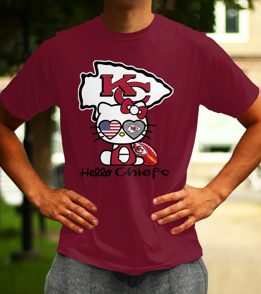 Hello Chiefs Kc Hello Kitty Heart Football American Flag T-Shirt