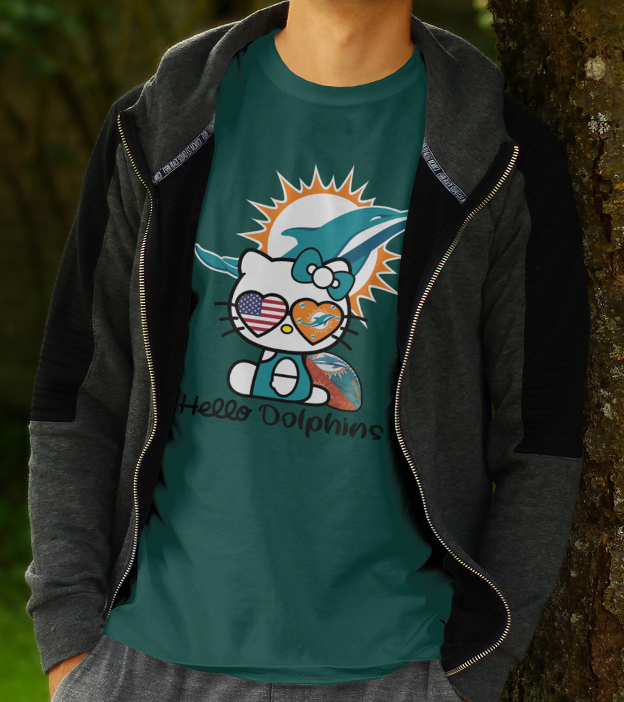 Hello Dolphins Miami Dolphins American Flag T-Shirt