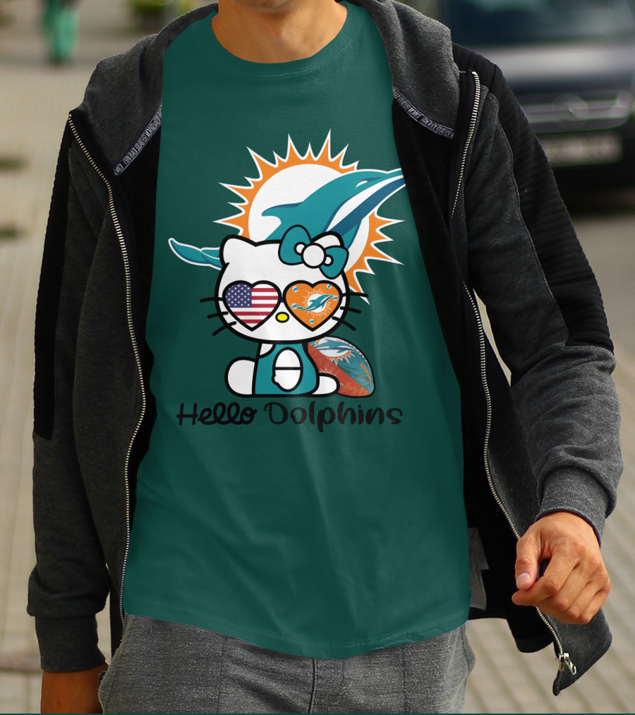 Hello Dolphins Miami Dolphins American Flag T-Shirt