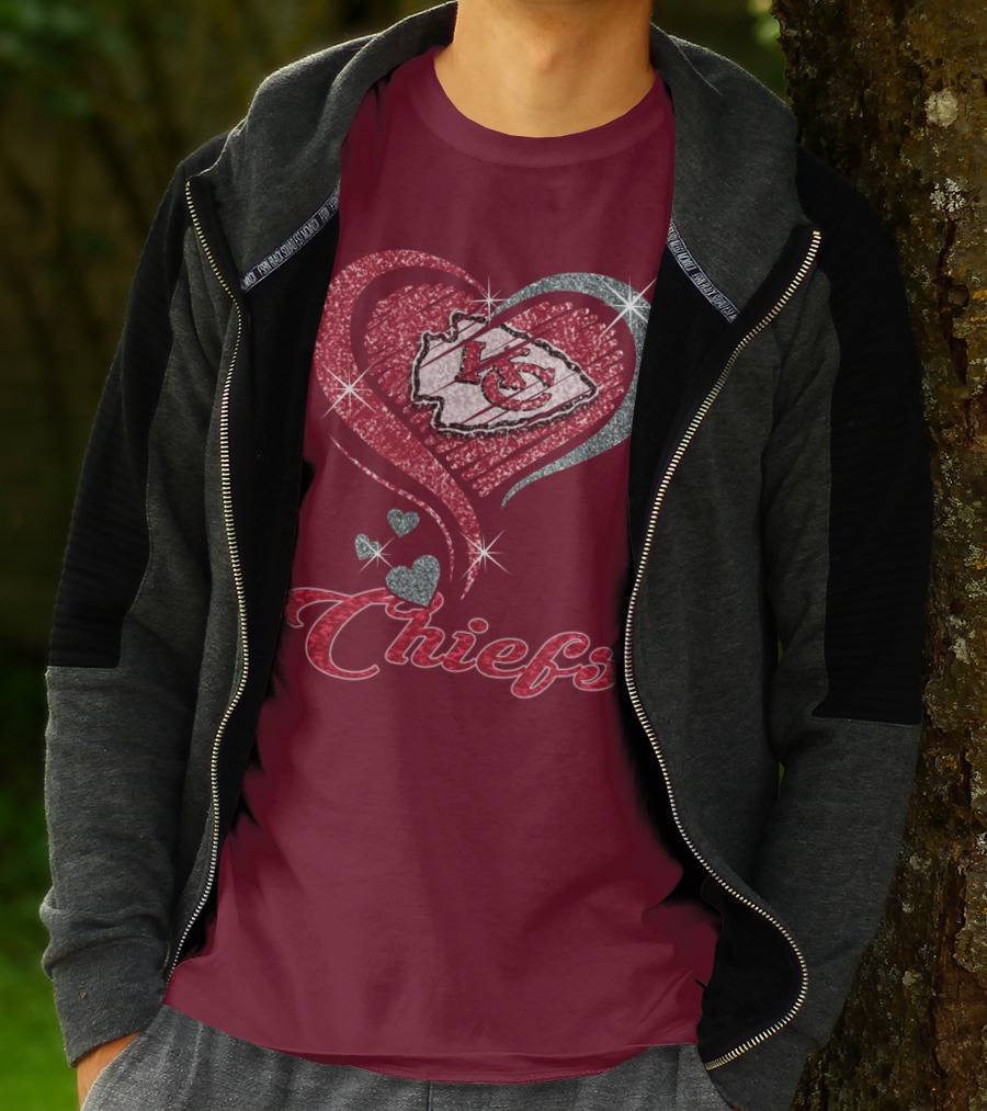 Kansas City Chiefs Heart Logo Sparkle Chiefs T-Shirt