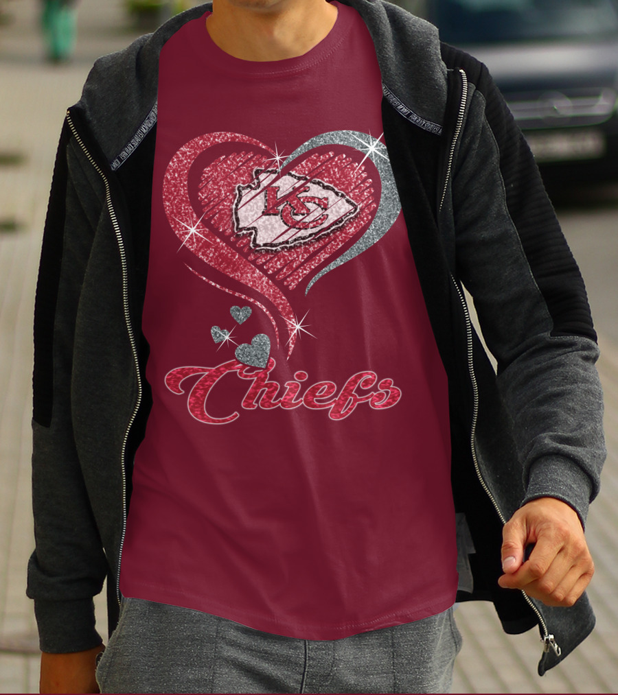 Kansas City Chiefs Heart Logo Sparkle Chiefs T-Shirt