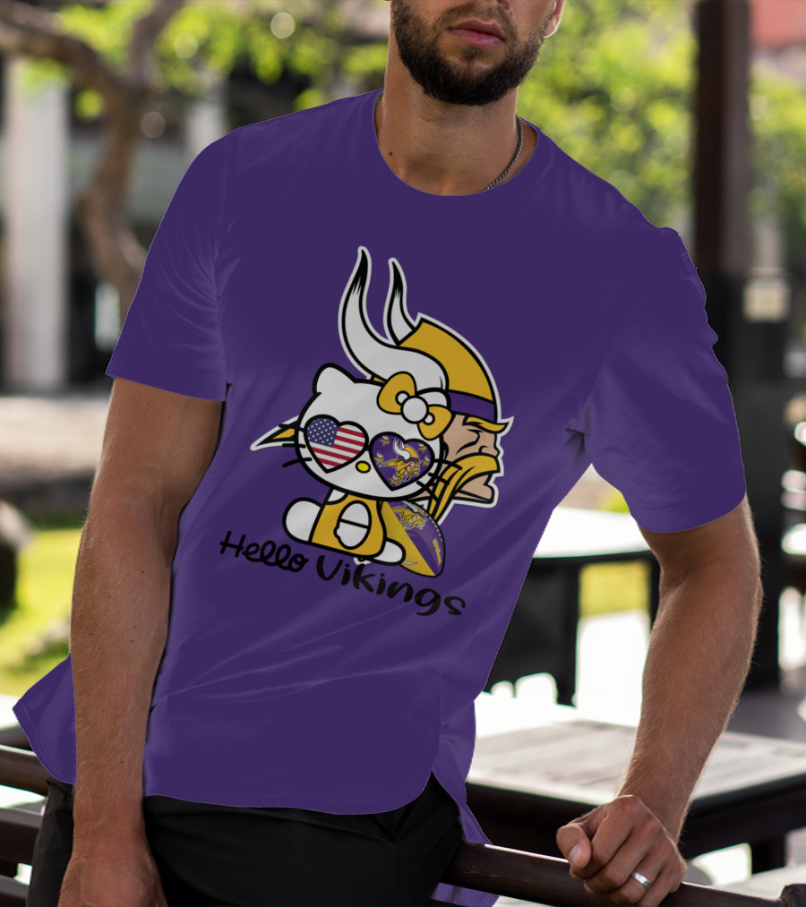 Hello Vikings Minnesota Vikings Fan Art Purple Football Kitty T-Shirt