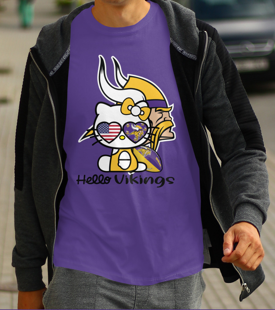 Hello Vikings Minnesota Vikings Fan Art Purple Football Kitty T-Shirt