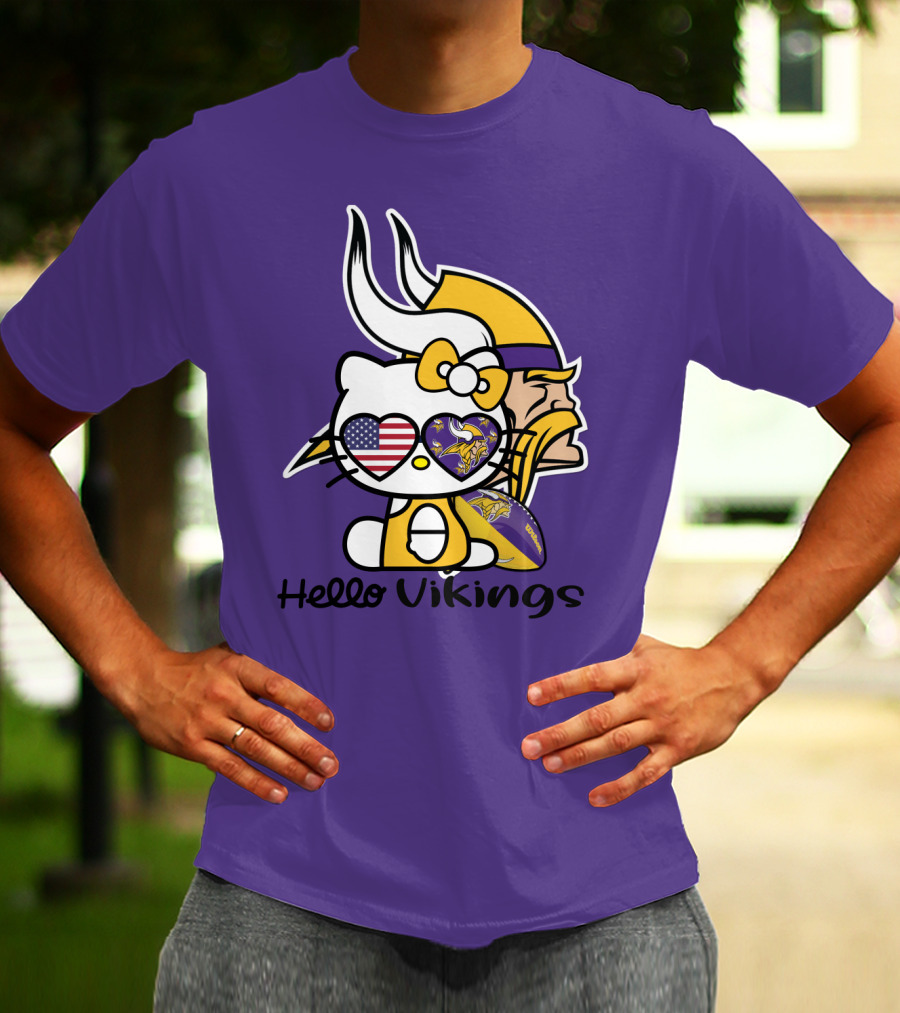Hello Vikings Minnesota Vikings Fan Art Purple Football Kitty T-Shirt