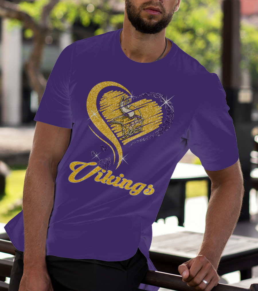 Vikings Heart Purple Gold Sparkle T-Shirt