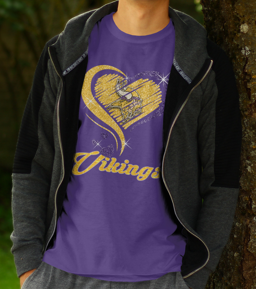 Vikings Heart Purple Gold Sparkle T-Shirt