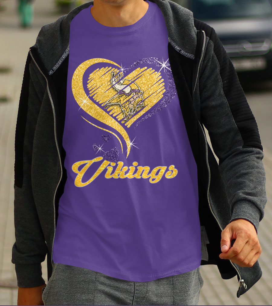 Vikings Heart Purple Gold Sparkle T-Shirt