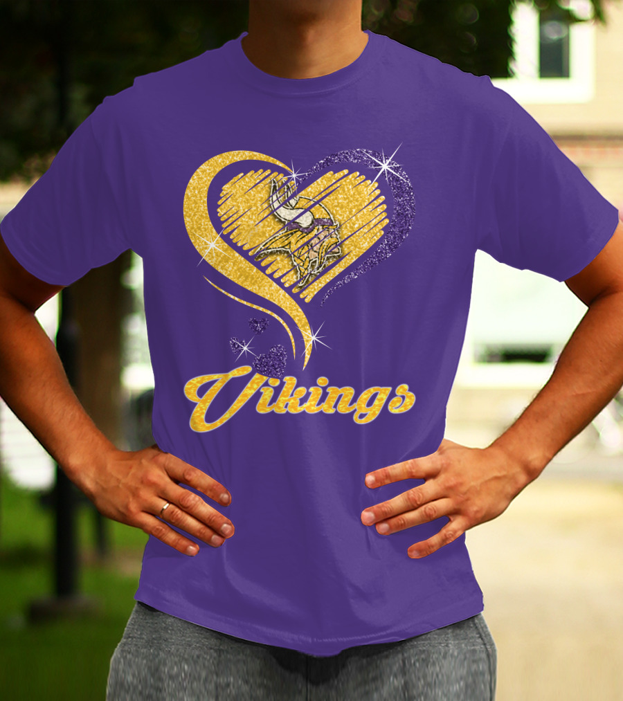 Vikings Heart Purple Gold Sparkle T-Shirt