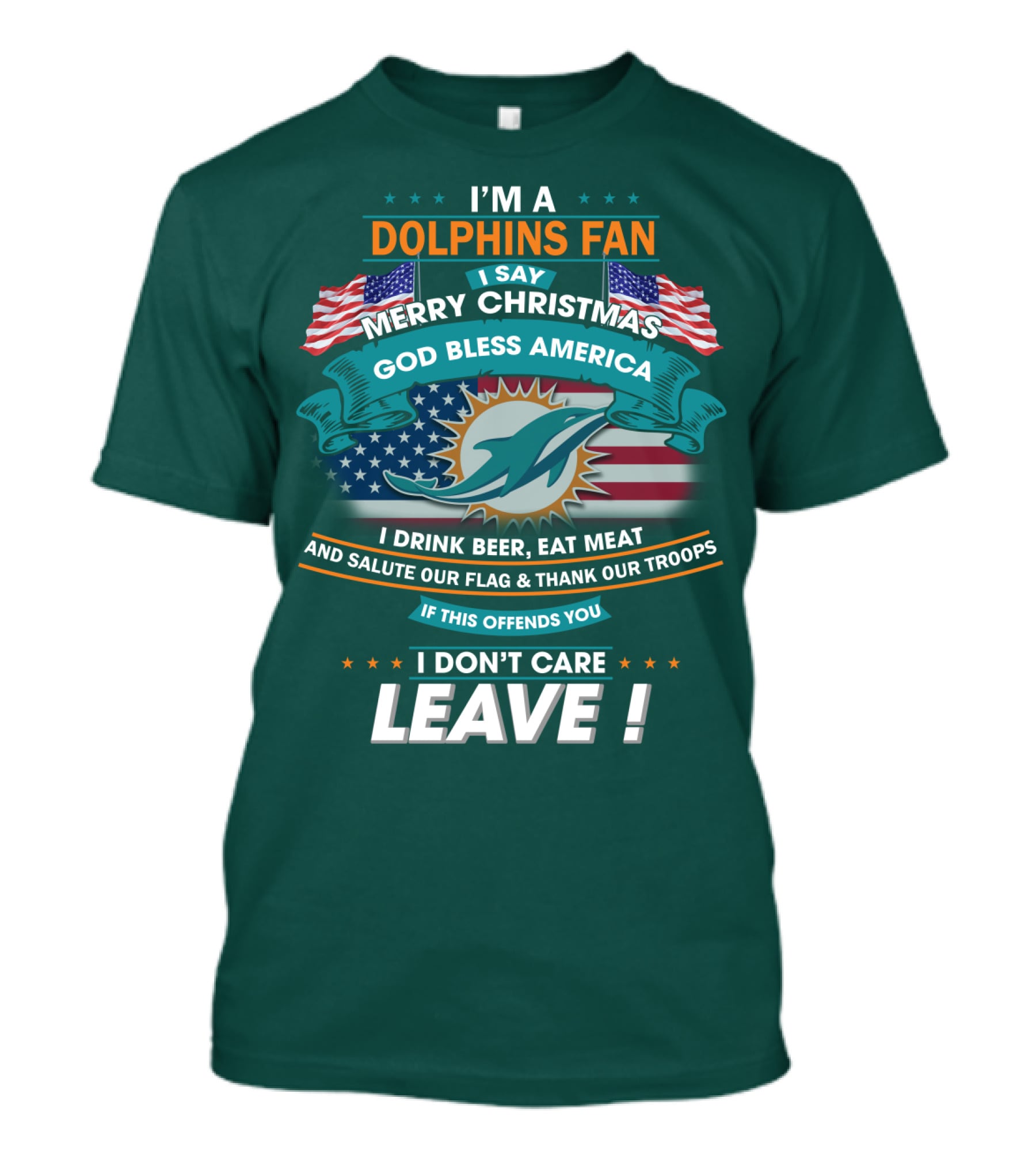 Miami Dolphins Fan Merry Christmas God Bless America T-Shirt